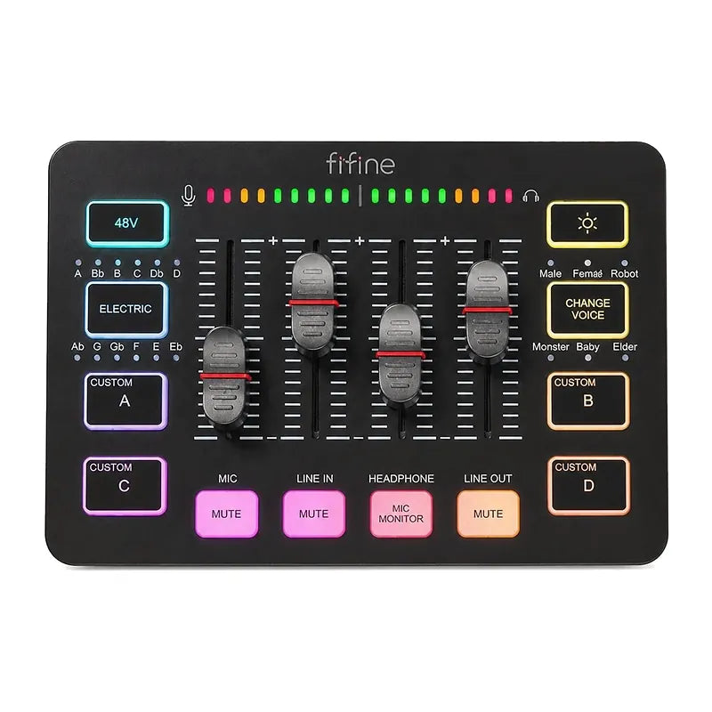 FIFINE AmpliGame SC3, mixeur audio gaming RGB, entrée XLR