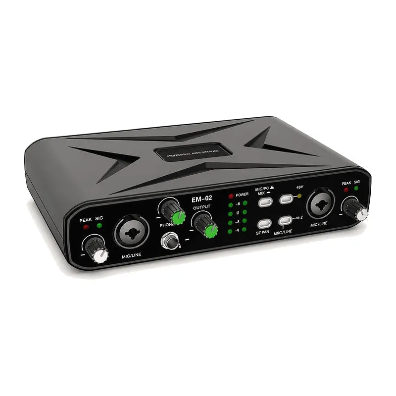 Carte son USB EM-02, interface audio 2 entrées micro et guitare
