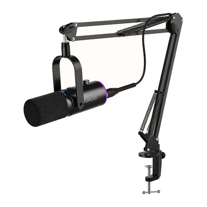 Micro gaming avec bras, micro dynamique XLR et USB, RGB